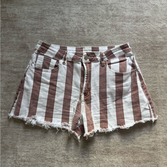 Altar'd State Pants - Altar'd State Brown and White Striped Jean Shorts